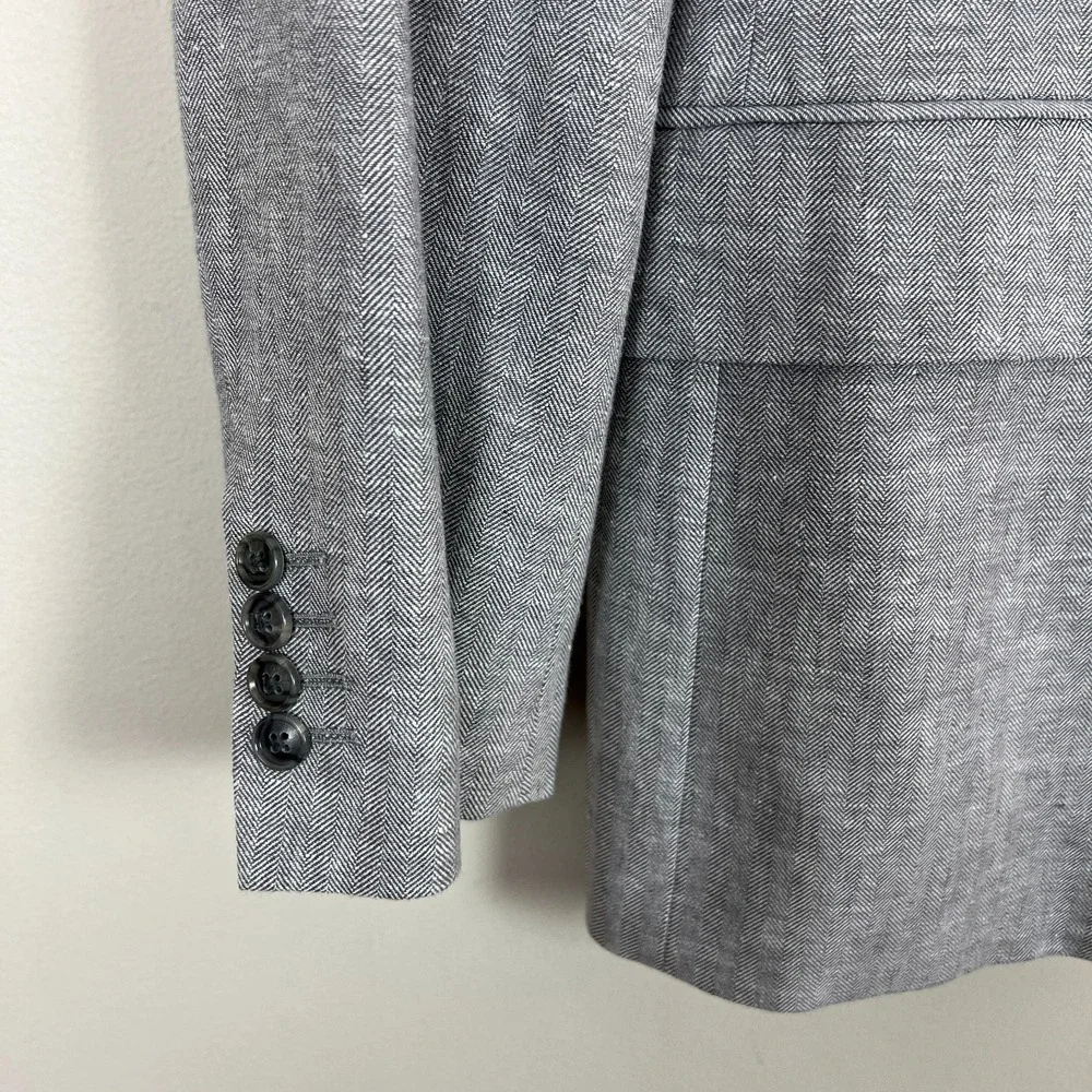 Stafford Sport Coat Mens 48 Regular Gray Linen Cotton Classic‎ Fit Herringbone